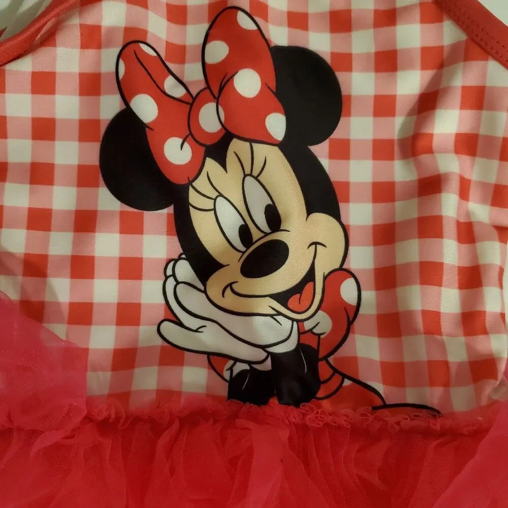 Disney Junior Minnie Mouse Tutu Swimsuit 4T - Hot Pink Gingham - 0401